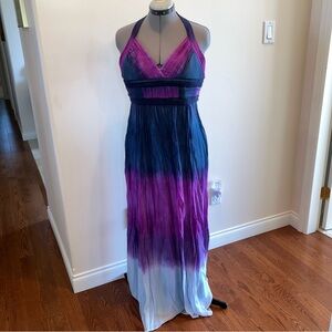 BCBGMaxAzria halter dress, silk ombré purple, blue, 8